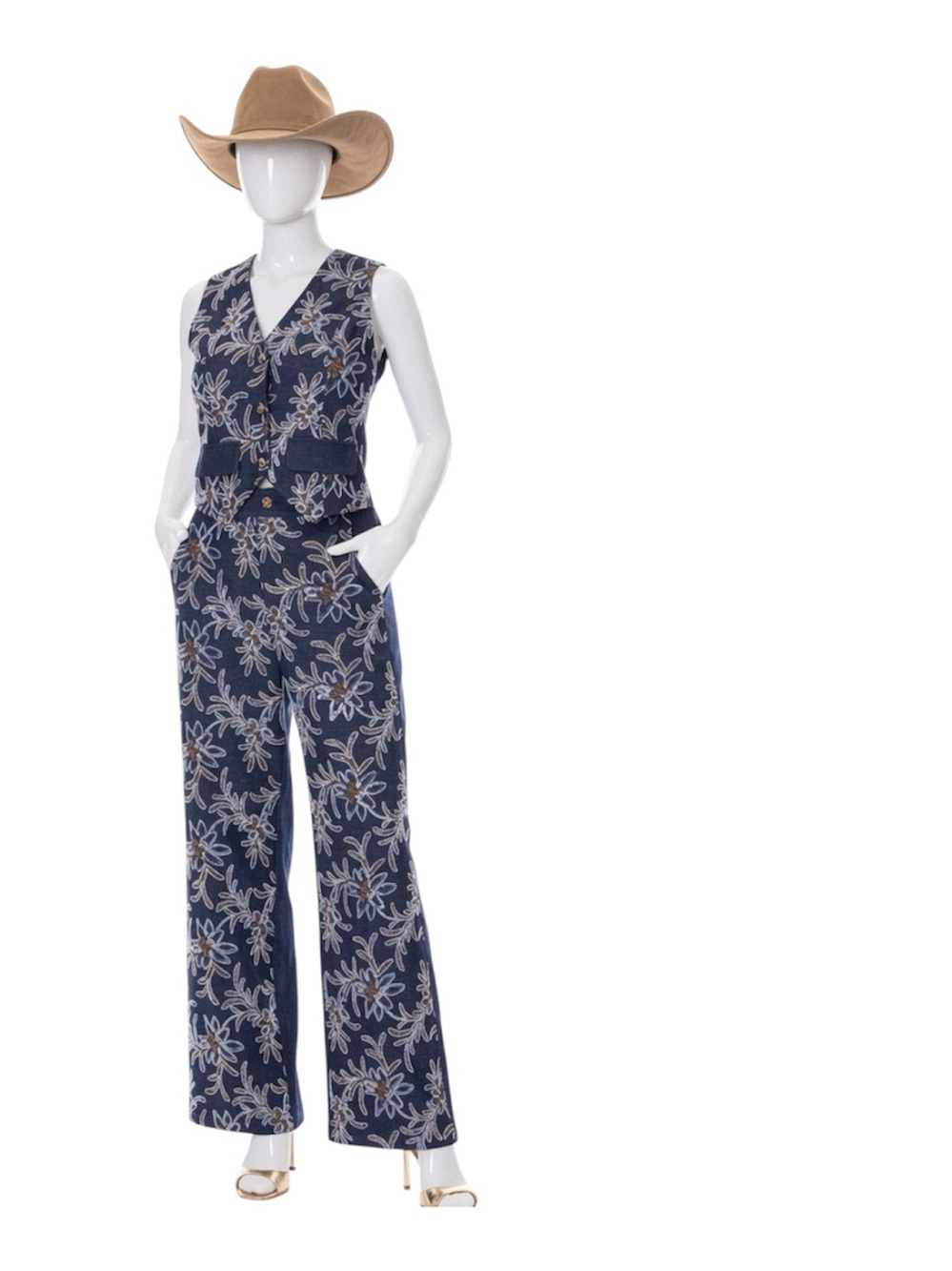 GALITA embroidered sequin vest and pant set S M L